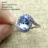 Anillo de cristal de topacio azul Natural genuino para hombres y mujeres, cuenta transparente ovalada ajustable facetada, regalo de cumpleaños de 9x8mm, piedra curativa AAAAAA