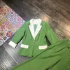 Femmes deux pièces pantalons 2022 automne hiver femmes couleur bloc Blazer costumes concepteur un bouton Flare bureau 2 tenues vert