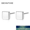 Stadnina Gemtime Simple Square Małe Kolczyki Damskie 925 Sterling Silver Modny Urok Fine Jewelry Prezent SE00711