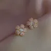 Stud LoveLink Design Stainless Steel Gold Color Fashion Earring Inlaid Zircon Opal Flower Sweet Cute Female Earrings Jewelry7503720