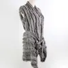 Autumn Knitted Natural Fur Shawl Rabbit Vest Fashion Cape Poncho with Belt women's sweatet 211018