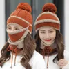 3 uds de sombreros babero cara cubierta protección contra el frío para mujeres Otoño Invierno gorro de lana tejido trajes lindo cálido