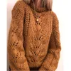 autumn winter sweaters for women Pullovers solid color loose Mohair coarse knitted flower hollow sweater Pullovers womens 210514