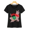 女性のTシャツトップスTシャツの女性のコラージュペインディング鳥のこてのハミングバードデザイン黒習慣女性Tシャツ