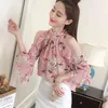 Sommer Kurzarm Chiffon Hemd Frauen Casual Blumen Pullover Bluse Drucken Grün Rosa Dame Off Schulter Tops 9374 50 210508