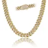 TOPGRILLZ 12/14mm Miami Cuban Chain Necklace With Spring Clasp Full Iced Cubic Zirconia White/Yellow Gold Hiphop Fashion Jewelry X0509