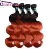 Orange Ombre Body Wave Натуральные человеческие волосы перуанские лоскуты девственницы пучки 3 шт. Темные корни 1b 350 Золотые блондинки волнистые окрашенные наращивания