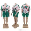 Artı Boyutu Kadınlar Yaz Eşofman T-shirt Şort 2 Parça Kıyafetler L-4XL Pijama Jogger Suit Lace Up Fırfır Kısa Kollu Flora Baskılı Giyim Takım Elbise
