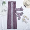 Solidna 3Pack One Shoulder Bikini Swimsuit z plażą Spódnicą dla kobiet Push Up Wyściełane Swimweear Sarong 2021 Sukienka Basen Sukienka Damskie
