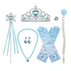 Is och snö 2 Princess Crown Necklace Snowflake Stick Glove Ring Earring Smycken Wig Barns uppsättning