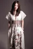 runway designer party dress floral printed elastic hight waist elegant women clothes summer chic Paris ropa midi robe 210421