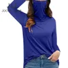 Casual lâche femmes col roulé t-shirt dames coupe-vent épaissir pull masque facial simple à manches longues chemisier chemise plus la taille 210518