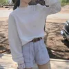 Lace tröja för kvinnor vit blus kvinnor bomull randig tröja dam toppar höst casual långärmad koreansk pullover 10912 210527