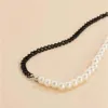 Naszyjniki wisiorek vintage Hip Hip Gothic black metalowy łańcuch sztuczny naszyjnik perłowy dla kobiet kobiety mężczyźni moda prosta ulica jewelry