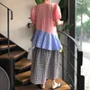 Korejpaa Women Dress Korean Fashion Chic Summer Vintage Plaid Round Collar Loose Bubble Sleeve Cake Long Vestido Female 210526