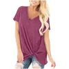 Women's Blouses & Shirts Women Button O Neck Long Sleeved Tunic Blouse Clothing Solid Color Loose Casaul Twist-knot Leisures Tops Pullover F