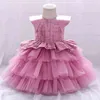 2021 Formalny chrzcielski Dress 1st Urodziny Sukienka Dla Baby Girl Clothig Bow Księżniczka Sukienki Eleganckie Party Dress Backless 1 2 5 Year G1129