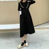 Kimutomo Zarif Moda Örme Elbise Kadın Bahar Sonbahar Kore Chic Kadın O-Boyun Uzun Kollu A-Line Vestido Feminino 210521