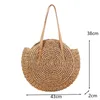 Ladies Fashion Straw Round Beach Tote Shoulder Handmade Vintage Buckle Rattan Shopping Purse Circle Bags