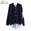 H.SA Cardigan casual e con cappuccio Button Up Maglione lungo Giacca in maglia Abbigliamento coreano Donna Inverno 210417