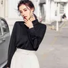 Blusas Mujer de Moda Ladies Tops Solid Long Sleeve Olシフォンブラウスボタンシンプルスクエアカラー韓国8198 50 210508