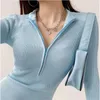 Casual Dresses Sexy V-Neck Long Sleeve Bodycon Dress For Women 2021 Winter White Knitted Sweater Mini Woman Robe Femme