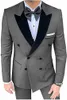 Homens Ternos Blazers Homens Dupla Noivo Breasted Smoking 2 Pc Grey Green Navy (Jacket + Calças) Groomsmen Wedding Suit Formal Negócio