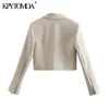 Women Fashion Crossover Cropped Blazer Coat Vintage Long Sleeve Slits Cuffs Female Outerwear Chic Veste Femme 210416