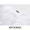 KPYTOMOA Dames Zoete Mode met Peter Pan Kraag Gevorderde Blouses Vintage Lange Mouwen Button-Up Vrouwelijke Shirts Chique Tops 210719