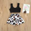 0-3Y Summer Toddler Spädbarn Baby Kid Girl Clothes Set Vest Tops Bow Leopard Shorts Outfits Kostymer 210515