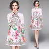 Womens High-end Printed Dress Long Sleeve Bow 2021 New Autumn Dress Noble Fashion Lady Dress Boutique Dresses