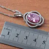 Boucles d'oreilles collier luxe couleur argent ensembles de bijoux pour femmes mariage rose zircone pendentif anneaux ensemble Brithday cadeau JS0635
