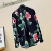 Women's Blouses & Shirts Spring Autumn Long-sleeved Shirt Rose Flower 2021 Fashion All-match Printed Tops Blouse Women