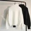 Damska luźna czarna golf z dzianiny sweter długie rękawy zewnętrzne leniwe krótkie białe swetry sweter kobieta jesień i zima 210420