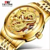 lmjli-montre de luxe Tevise Luxury Golden Dragon Design Relojes para hombre Esqueleto de acero inoxidable Reloj mecánico automático Reloj impermeable para hombre Relojes para hombre