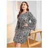 Przypadkowe sukienki Drukuj torba Hipleopard Sukienka Wiosna Jesień 2xl do 8xl Plus Size Woman Slim Midi Flare Z Długim Rękawem T2267