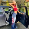 Sweethown Gradiente E Menina Baggy Mamãe Jeans Mulheres Impressão Vintage Largo Perna Denim Calças Aesthetic Coreano Coreano Baixo Cintura Calças de Carga H0908