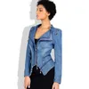 Style Slim Épaule Rivet Zipper Splice Court Mode Jean Moto Veste Femme Personnalité Tendance Beau 210421