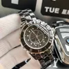 손목 시계 하이 엔드 남성용 블랙 화이트 세라믹 팔찌 자동 기계식 아날로그 시계 다이아몬드 번호 다이얼 사파이어 크리스탈