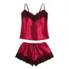 Sexy Lingerie Solid Babydoll 2 Stuk Nachtkleding Vrouwen Ondergoed Boog Kant Pyjama's Damesmode Temptation Satin Camis Shorts Suit Q0706