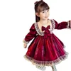 Tjejklänningar Flickor Långärmad Vin Röd Lolita Princess Dress Toddler Girl Fall Kläder 2021 Flower Christmas Outfits