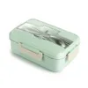 Portable Microwave Lunch Box Wheat Straw Dinnerware Storage Container Children Kids School Office Sealed Heated Bento Box