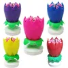 Velas musicais de plástico camada dupla 14 velas giratórias de lótus música de feliz aniversário para crianças festa de aniversário flor brilhante topo de bolo de lótus ZL0660