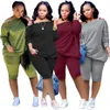 Bulk Summer Women Shorts Tracksuits Outfits Long Sleeve T Shirt Two Piece Set Jogging Sportsuit Fashion Letter Print Slash Neck Clothing K8699