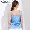 Tataria Womens Blouses en Tops Mouwloze Zijde Blouse Shirt Zomer Top Vrouwelijk Werkslijtage Haut Femme Blusa Feminina 210514