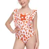 Maillot de bain une pièce imprimé, à volants sur le côté, doux, pour enfants, vêtements de plage, de haute qualité, pour filles, 2021