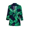 Getspring Dames Blazer Blad Gedrukt Groene Jas Drie Kwart Mouw Single Breasted Women's Slim Suit Jacket Herfst 210513