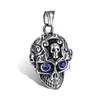 Stainless Steel Men's Biker Punk Skull Skeleton Ghost Charm Pendant Gothic Retro Silver Gold Antique Necklace with blue sapphire stone eye Halloween Gift Jewelry