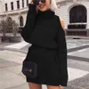 Jocoo Jolee Women Winter Sweater Dress Turtleneck Off Shoulder Loose Mini Dress Solid Vintage Harajuku Long Pullovers Plus Size 210518