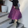 Spring Vintage Floral Print Ruffle plisowane długie spódnice kobiety Koreańska spódnica streetwear sznurka elastyczna talia midi spódnica 210331